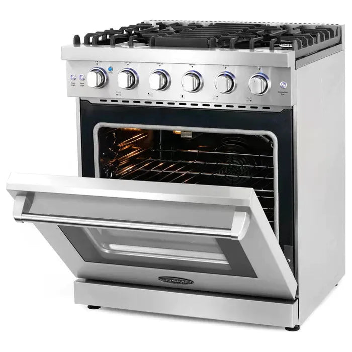 Cosmo Kitchen Appliance Packages Cosmo 4 Piece, 30" Gas Range 30" Range Hood 24" Dishwasher & Wine Refrigerator COS-4PKG-254
