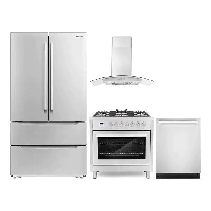 Cosmo Kitchen Appliance Packages Cosmo 4 Piece, 36" Dual Fuel Range 36" Range Hood 24" Dishwasher & Refrigerator COS-4PKG-222