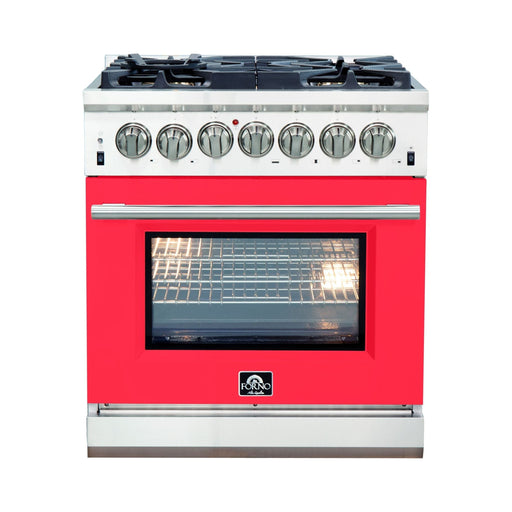 Forno Ranges Forno 30-Inch Capriasca Dual Fuel Range with 5 Gas Burners and 240v Electric Oven in Stainless Steel with Red Door (FFSGS6187-30RED)