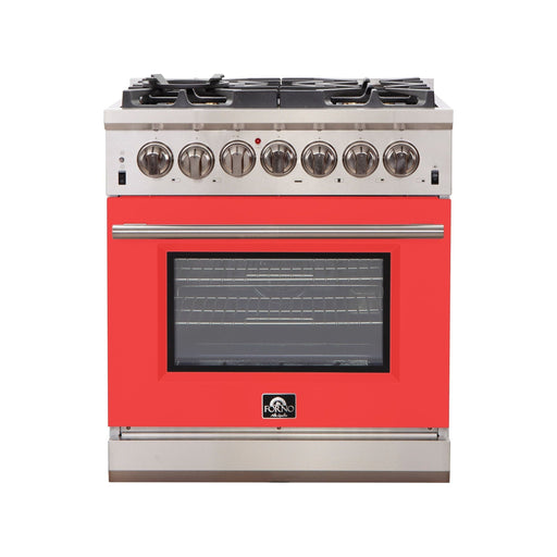 Forno Ranges Forno 30-Inch Capriasca Gas Range with 5 Burners and Convection Oven in Stainless Steel with Red Door (FFSGS6260-30RED)