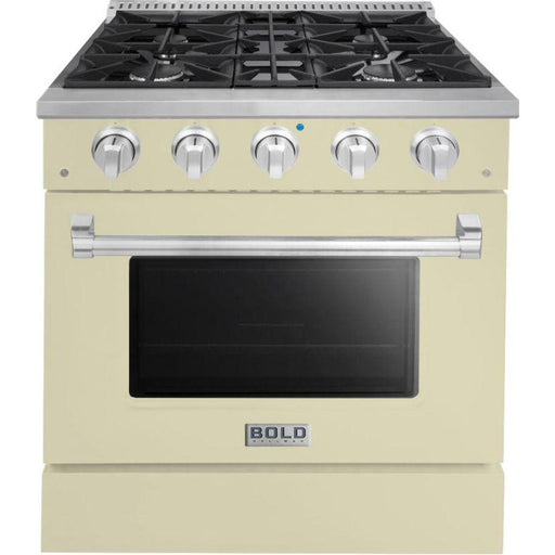 Hallman Range Hallman 30 In. Range with Gas Burners and Electric Oven, Antique White with Chrome Trim - Bold Series, HBRDF30CMAW