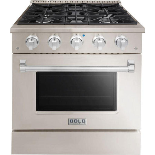Hallman Range Hallman 30 In. Range with Gas Burners and Electric Oven, Stainless Steel with Chrome Trim - Bold Series, HBRDF30CMSS