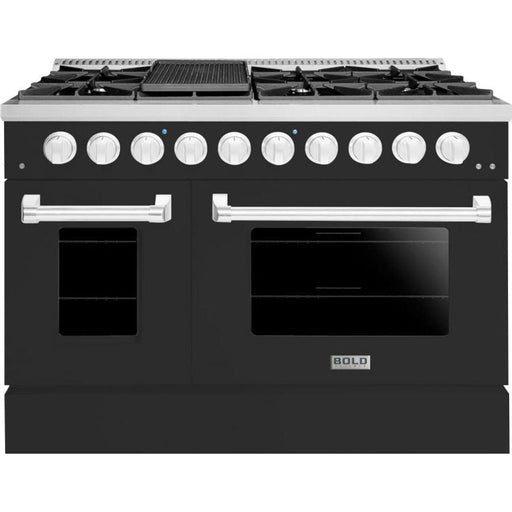 Hallman Range Hallman 48 In. Range with Gas Burners and Electric Oven, Matte Graphite with Chrome Trim - Bold Series, HBRDF48CMMG