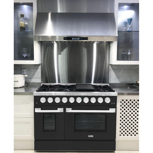 Hallman Range Hallman 48 In. Range with Gas Burners and Electric Oven, Matte Graphite with Chrome Trim - Bold Series, HBRDF48CMMG