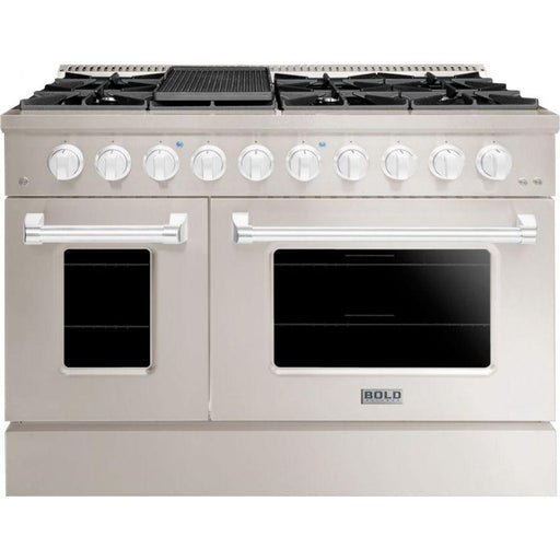 Hallman Range Hallman 48 In. Range with Gas Burners and Electric Oven, Stainless Steel with Chrome Trim - Bold Series, HBRDF48CMSS