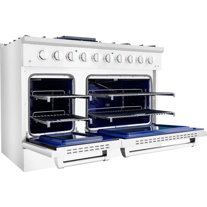 Hallman Range Hallman 48 In. Range with Gas Burners and Electric Oven, White with Chrome Trim - Bold Series, HBRDF48CMWT