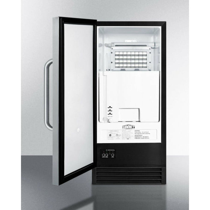 Summit Ice Makers Summit 15" Built-In Ice Maker with 50 lbs. Cube Ice, Reversible Door, NSF Listed, UL Listed, Energy Star Certified, CFC Free, Automatic Defrost, Commercially Approved, Built-In Pump, Clear Ice Cube, Sealed Back in Stainless Steel -BIM44G
