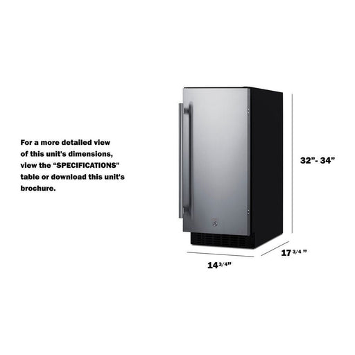 Summit Refrigerators Summit 15" Wide Built-In All-Refrigerator with 1.72 cu. ft. Capacity, 3 Chrome Shelves, Right Hinge with Reversible Doors, with Door Lock, Frost Free Defrost ADA Compliant - ASDS1523