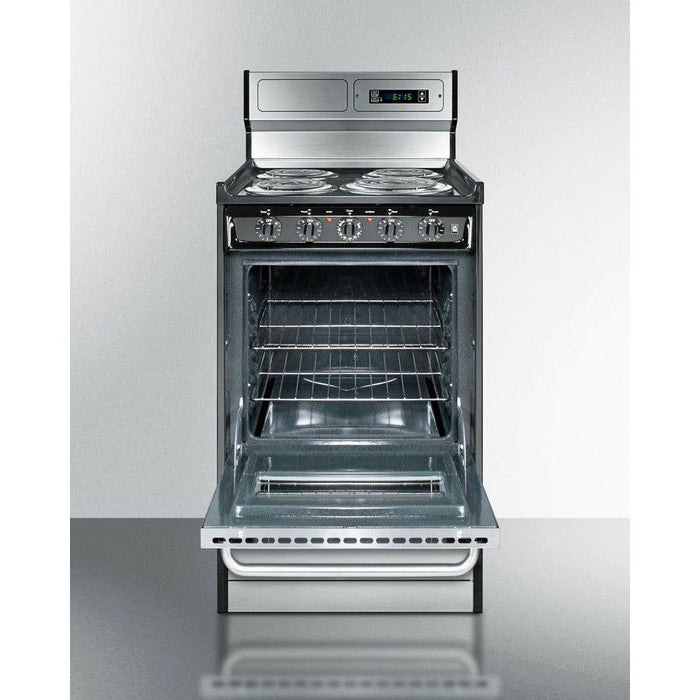 Summit Ranges Summit 20" Wide Electric Coil Range with 4 Coil Elements, 2.46 cu. ft. Total Oven Capacity, Viewing Window, Storage Drawer, Porcelainized Cooking Surface - TEM130BKWY