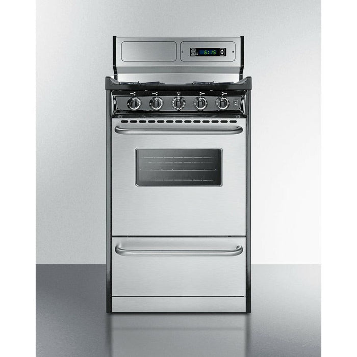 Summit Ranges Summit 20" Wide Gas Range, Open Burners with Natural Gas, 4 Open Burners, 2.46 cu. ft. Total Oven Capacity, Viewing Window, Broiler Drawer, Electronic Ignition - TNM1