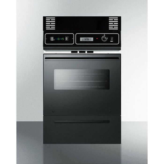 Summit Ovens Summit 24" Wide Gas Wall Oven with Removable Door, Electronic Ignition, LP Conversion, Porcelain Interior, Lower Broiler, Digital Clock - TTM7212KW
