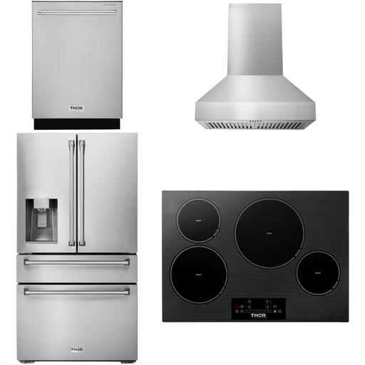 Thor Kitchen Kitchen Appliance Packages Thor Kitchen 30 In. Induction Cooktop, Range Hood, Refrigerator with Water and Ice Dispenser, Dishwasher Appliance Package