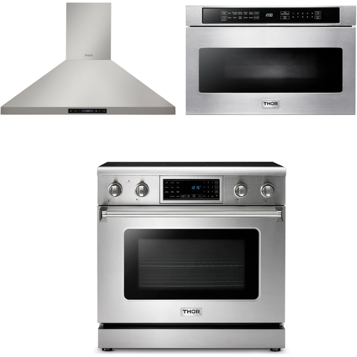 Thor Kitchen Kitchen Appliance Packages Thor Kitchen 36 In. Electric Range, Range Hood, Microwave Drawer Appliance Package