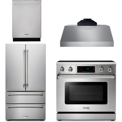 Thor Kitchen Kitchen Appliance Packages Thor Kitchen 36 In. Electric Range, Range Hood, Microwave Drawer, Refrigerator, Dishwasher Appliance Package