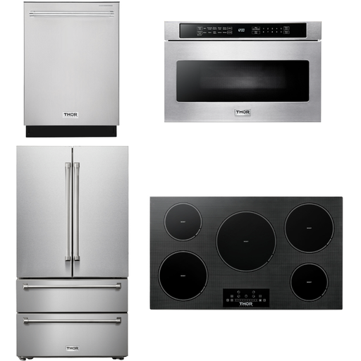 Thor Kitchen Kitchen Appliance Packages Thor Kitchen 36 In. Induction Cooktop, Microwave Drawer, Refrigerator, Dishwasher Appliance Package