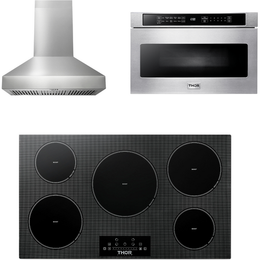 Thor Kitchen Kitchen Appliance Packages Thor Kitchen 36 In. Induction Cooktop, Range Hood, Microwave Drawer Appliance Package