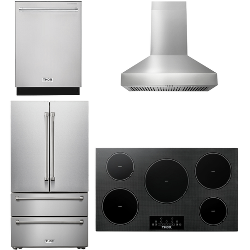 Thor Kitchen Kitchen Appliance Packages Thor Kitchen 36 In. Induction Cooktop, Range Hood, Refrigerator, Dishwasher Appliance Package