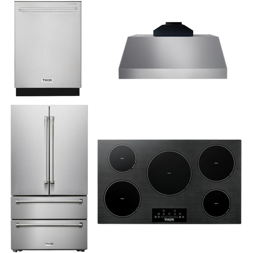 Thor Kitchen Kitchen Appliance Packages Thor Kitchen 36 In. Induction Cooktop, Range Hood, Refrigerator, Dishwasher Appliance Package