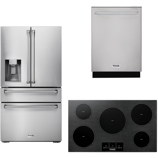 Thor Kitchen Kitchen Appliance Packages Thor Kitchen 36 In. Induction Cooktop, Refrigerator with Water and Ice Dispenser, Dishwasher Appliance Package