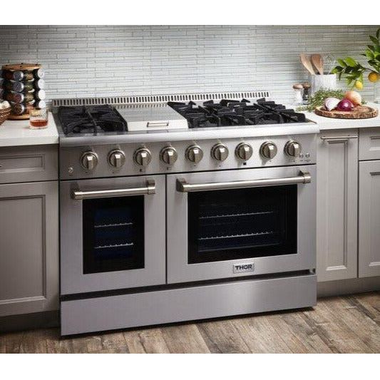 Thor Kitchen Kitchen Appliance Packages Thor Kitchen 48 in. Gas Burner, Electric Oven Range and Range Hood Appliance Package