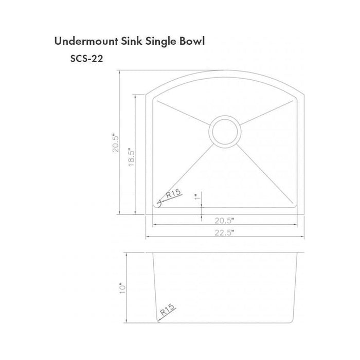 ZLINE Kitchen Sinks ZLINE 22 in. Telluride Undermount Single Bowl Stainless Steel Kitchen Sink with Bottom Grid, SCS-22