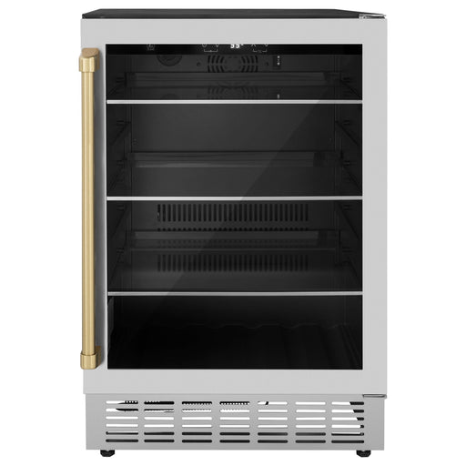 ZLINE Beverage Centers ZLINE 24" Autograph 154 Can Beverage Fridge in Stainless Steel with Champagne Bronze Accents - Monument Series, RBVZ-US-24-CB