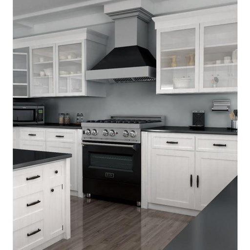 ZLINE Kitchen Appliance Packages ZLINE 30 in. Dual Fuel Range in DuraSnow with Black Matte Door and 30 in. Range Hood Appliance Package 2KP-RASBLMRH30