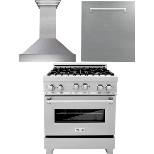 ZLINE Kitchen Appliance Packages ZLINE 30 in. DuraSnow Stainless Steel Gas Range, Ducted Range Hood and Dishwasher Kitchen Appliance Package 3KP-RGSRH30-DW