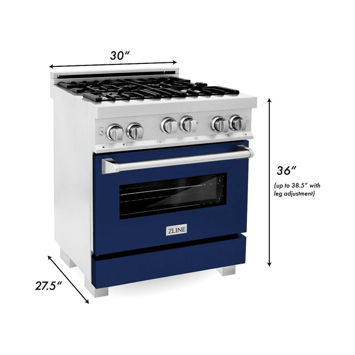 ZLINE Ranges ZLINE 30 in. Professional Range with Gas Burner and Gas Oven In DuraSnow Stainless with Blue Gloss Door RGS-BG-30
