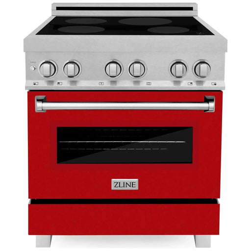 ZLINE Ranges ZLINE 30-Inch 4.0 cu. ft. Induction Range with a 4 Element Stove and Electric Oven in DuraSnow Stainless Steel with Red Gloss Door (RAINDS-RG-30)
