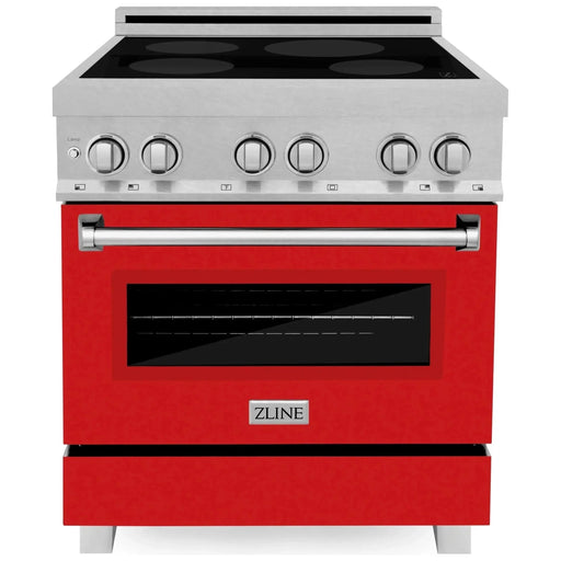 ZLINE Ranges ZLINE 30-Inch 4.0 cu. ft. Induction Range with a 4 Element Stove and Electric Oven in DuraSnow Stainless Steel with Red Matte Door (RAINDS-RM-30)