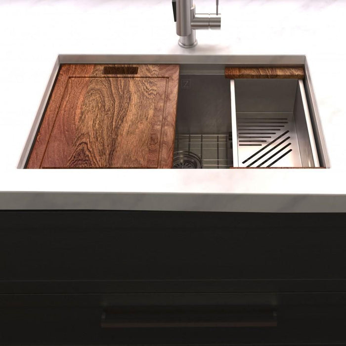 ZLINE Kitchen Sinks ZLINE 33 in. Garmisch Undermount Single Bowl DuraSnow® Stainless Steel Kitchen Sink with Bottom Grid and Accessories, SLS-33S