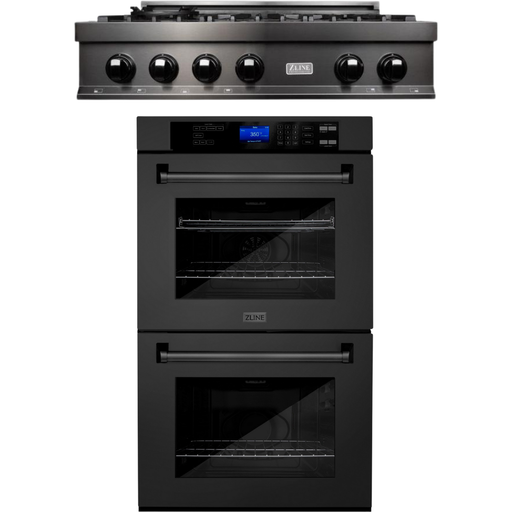 ZLINE Kitchen Appliance Packages ZLINE 36 in. Black Stainless Steel Rangetop and 30 in. Double Wall Oven Kitchen Appliance Package 2KP-RTBAWD36