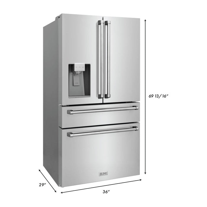 ZLINE Refrigerators ZLINE 36 In. French Door Refrigerator with Water Dispenser, Ice Maker In Fingerprint Resistant Stainless Steel RFM-W-36
