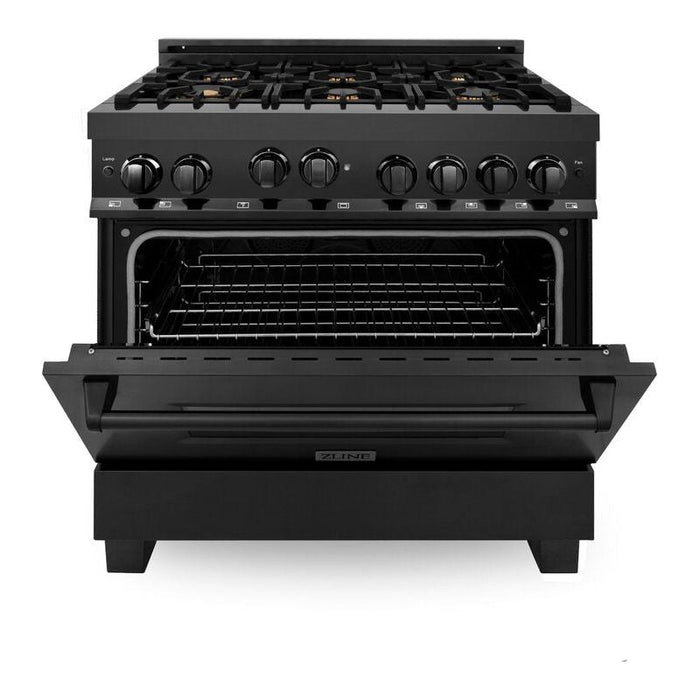 ZLINE Ranges ZLINE 36 in. Professional 4.6 cu. ft. 6 Gas on Gas Range In Black Stainless Steel with Brass Burners RGB-BR-36