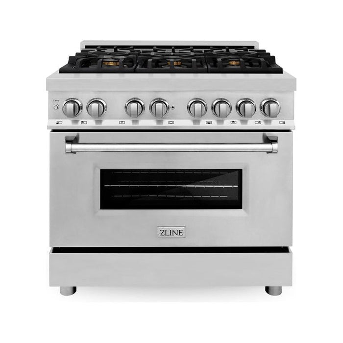 ZLINE Ranges Stainless Steel with Brass Burner ZLINE 36 in. Professional Dual Fuel Range with Gas Burner and Electric Oven