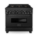ZLINE Ranges Black Stainless ZLINE 36 in. Professional Dual Fuel Range with Gas Burner and Electric Oven