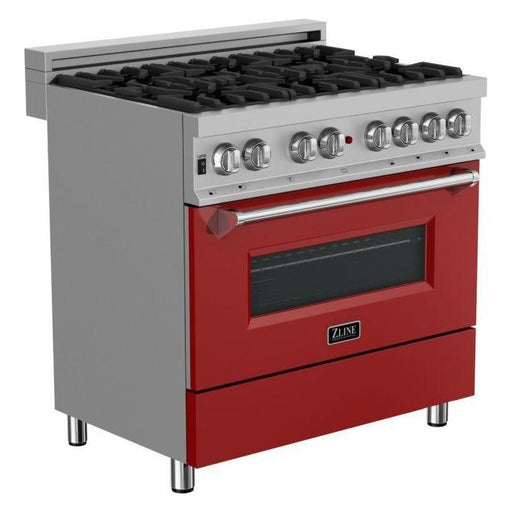 ZLINE Ranges ZLINE 36 in. Professional Gas Burner/Electric Oven in DuraSnow Stainless with Red Matte Door RAS-RM-36