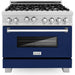 ZLINE Kitchen Appliance Packages ZLINE 36" Professional Gas Range In DuraSnow with Blue Gloss Matte Door & 36" Range Hood Appliance Package 2KP-RGSBGRH36