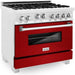 ZLINE Kitchen Appliance Packages ZLINE 36" Professional Gas Range In DuraSnow with Red Gloss Door & 36" Range Hood Appliance Package 2KP-RGSRGRH36