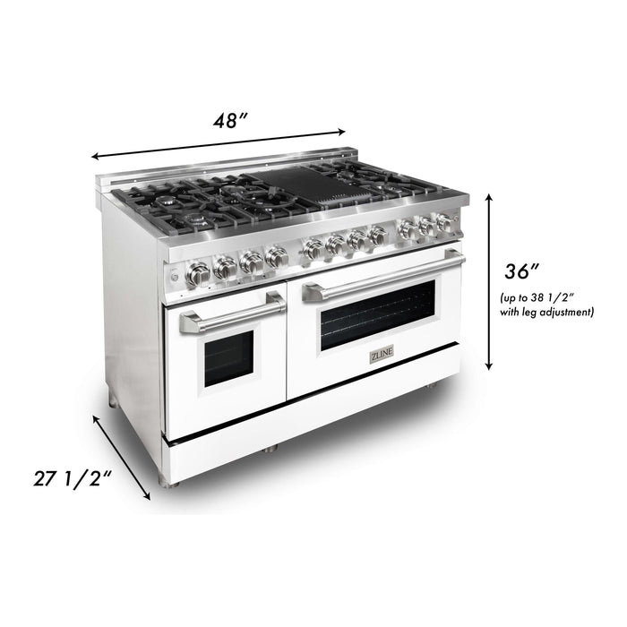 ZLINE Ranges ZLINE 48" 6.0 cu. ft. Gas Burner, Electric Oven with Griddle and White Matte Door in Stainless Steel, RA-WM-GR-48