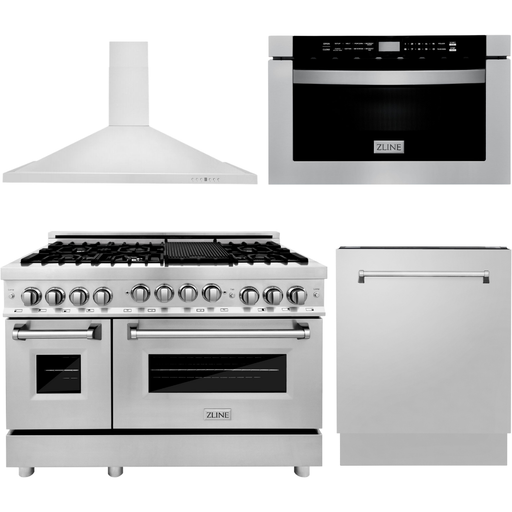 ZLINE Kitchen Appliance Packages ZLINE 48 in. Gas Range, Range Hood, Microwave Drawer and 3 Rack Dishwasher Appliance Package 4KP-RGRH48-MWDWV