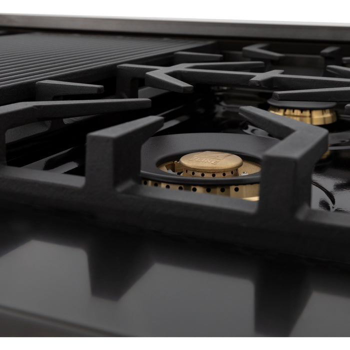 ZLINE Ranges ZLINE 48 in. Professional Gas Burner/Gas Oven in Black Stainless with Brass Burners RGB-48