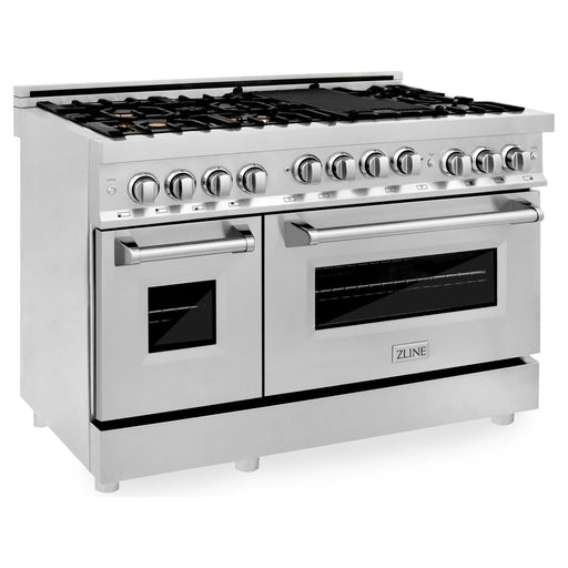 ZLINE Ranges ZLINE 48 Inch 6.0 cu. ft. Range with Gas Stove and Gas Oven In Stainless Steel with Brass Burners RG-BR-48