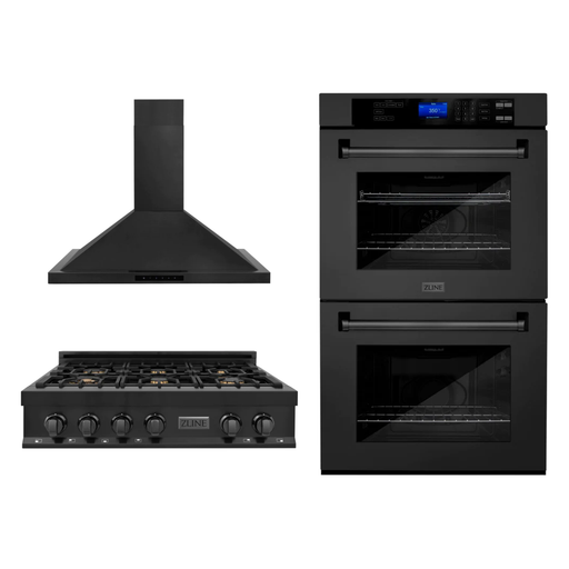 ZLINE Kitchen Appliance Packages ZLINE Appliance Package - 30" Professional Double Wall Oven, 36" Rangetop, Range Hood In Black Stainless Steel, 3KP-RTBRH36-AWD