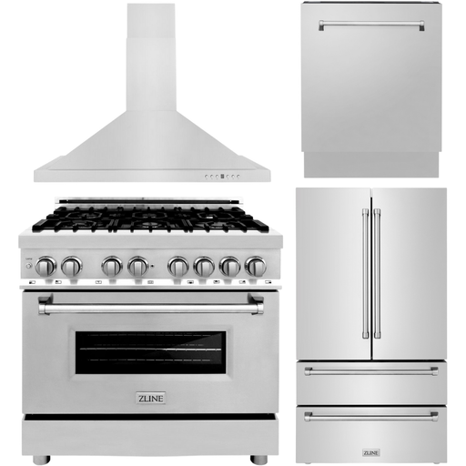 ZLINE Kitchen Appliance Packages ZLINE Appliance Package - 36 in. Dual Fuel Range, Range Hood, 3 Rack Dishwasher, Refrigerator, 4KPR-RARH36-DWV