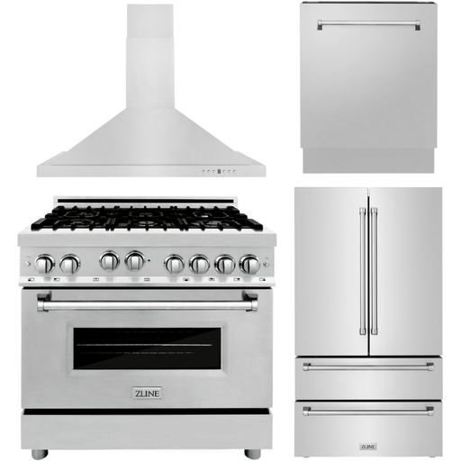 ZLINE Kitchen Appliance Packages ZLINE Appliance Package - 36 Inch Gas Range, Range Hood, 3 Rack Dishwasher, Refrigerator, 4KPR-RGRH36-DWV