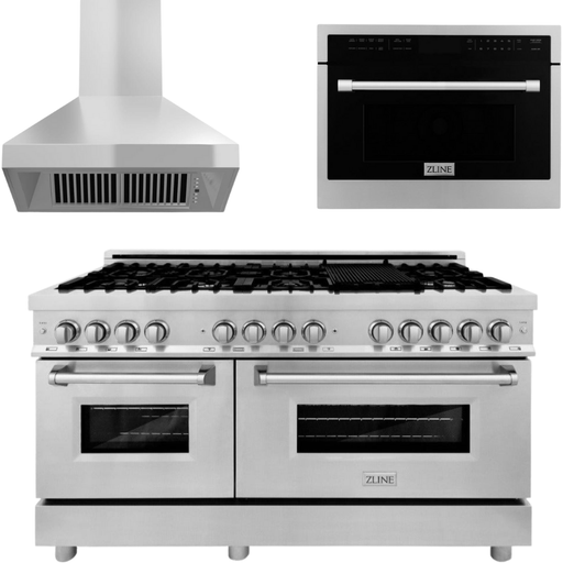 ZLINE Kitchen Appliance Packages ZLINE Appliance Package - 60 In. Dual Fuel Range, Microwave Oven, Range Hood in Stainless Steel, 3KP-RARHMWO-60