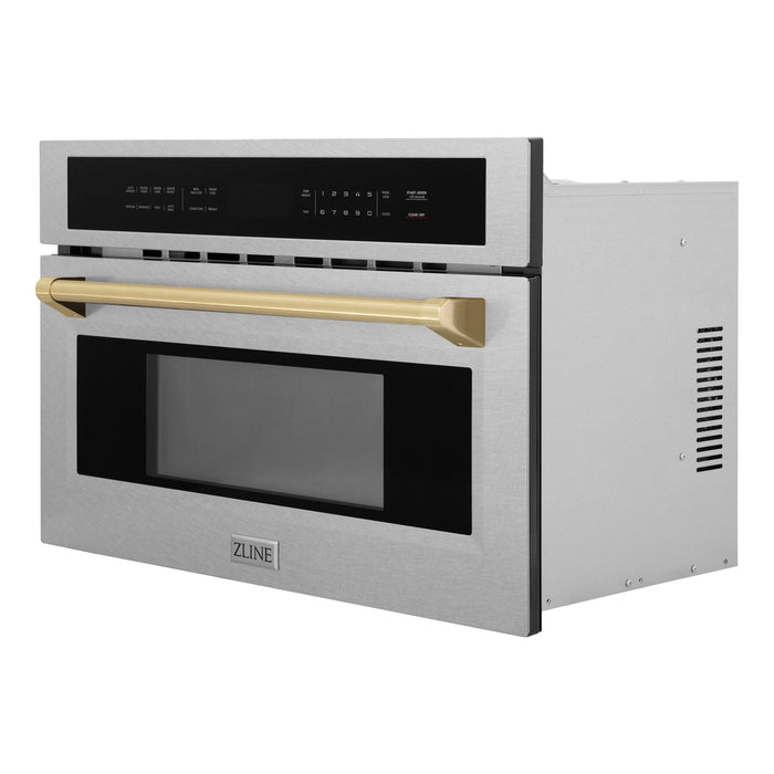 ZLINE Microwaves ZLINE Autograph 30" Built-in Convection Microwave Oven in DuraSnow® Stainless Steel with Champagne Bronze Accents, MWOZ-30-SS-CB