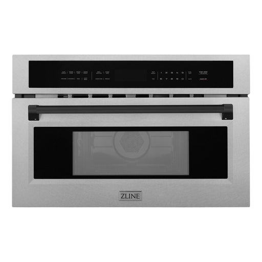 ZLINE Microwaves ZLINE Autograph 30" Built-in Convection Microwave Oven in DuraSnow® Stainless Steel with Matte Black Accents, MWOZ-30-SS-MB